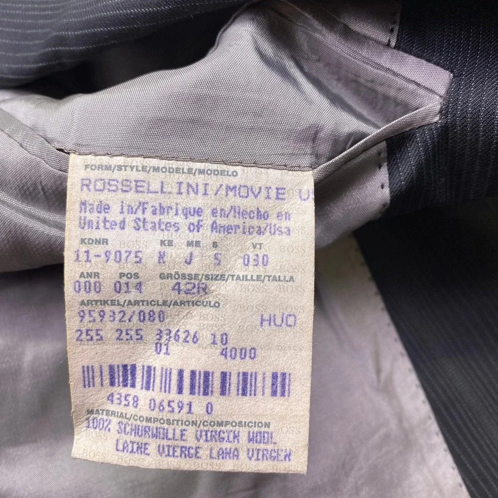 Hugo Boss Super 120‎ Virgin Wool Pinstripe Blazer 42R Rossellini Movie Mens Gray